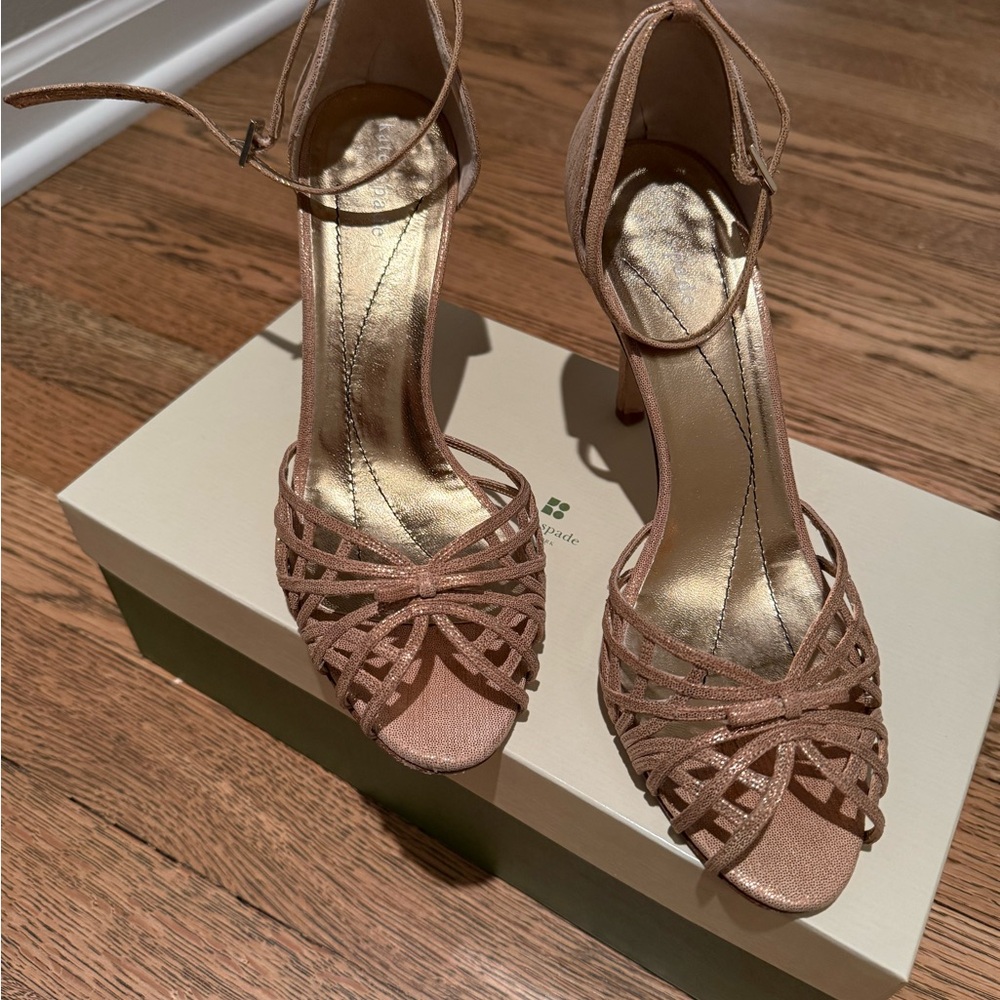 Kate Spade Elegant Strappy Heels in Gold and Tan
